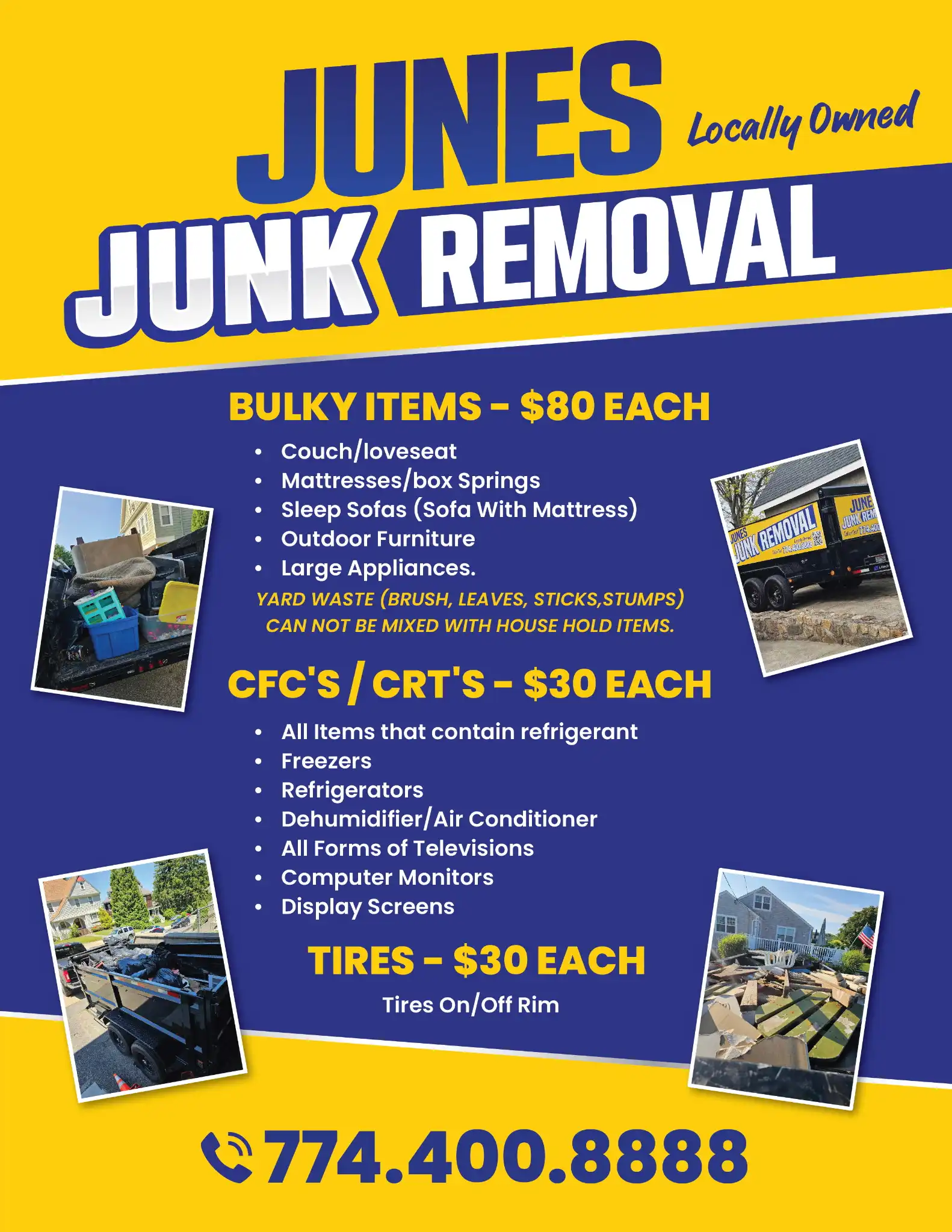 Junes Junk Removal pricing guide for New Bedford MA and South Coast